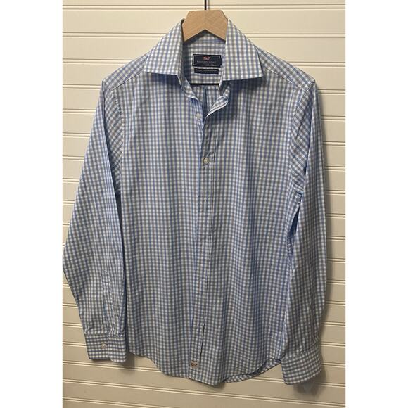 Vineyard Vines Shirt Mens XS Blue Checkered Classic Fit Burgee Button Down - Picture 1 of 10